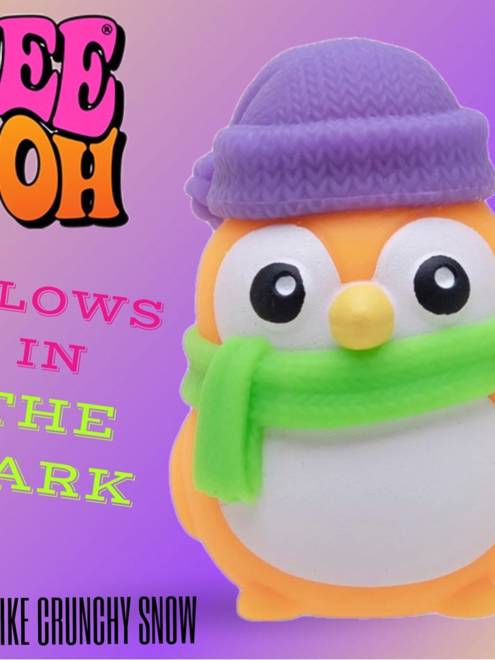 NIB NeeDoh Polar Glow Penguin (Orange) - Glows in Dark - RARE Nee Doh